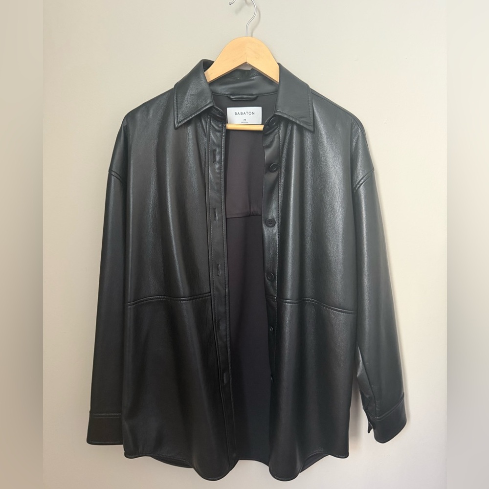 Aritzia Babaton Pelli Faux Leather Shirt Jacket Black XS - Picture 7 of 11